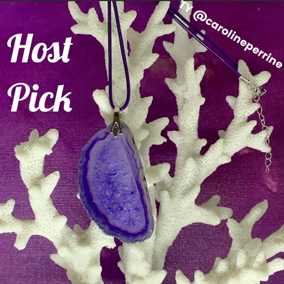 Purple Onyx Druzy Geode Agate Pendant Necklace on Waxed Cotton Cord Handmade - Picture 12 of 16